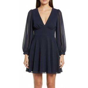 B. Darlin Women Chiffon Mini Fit & Flare Glittery Bishop Sleeve Dress (7/8) NWT